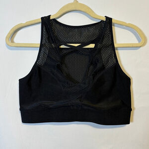 HIIT Black Mesh Sports Bra | High-Impact Support Racerback Active Bra Large